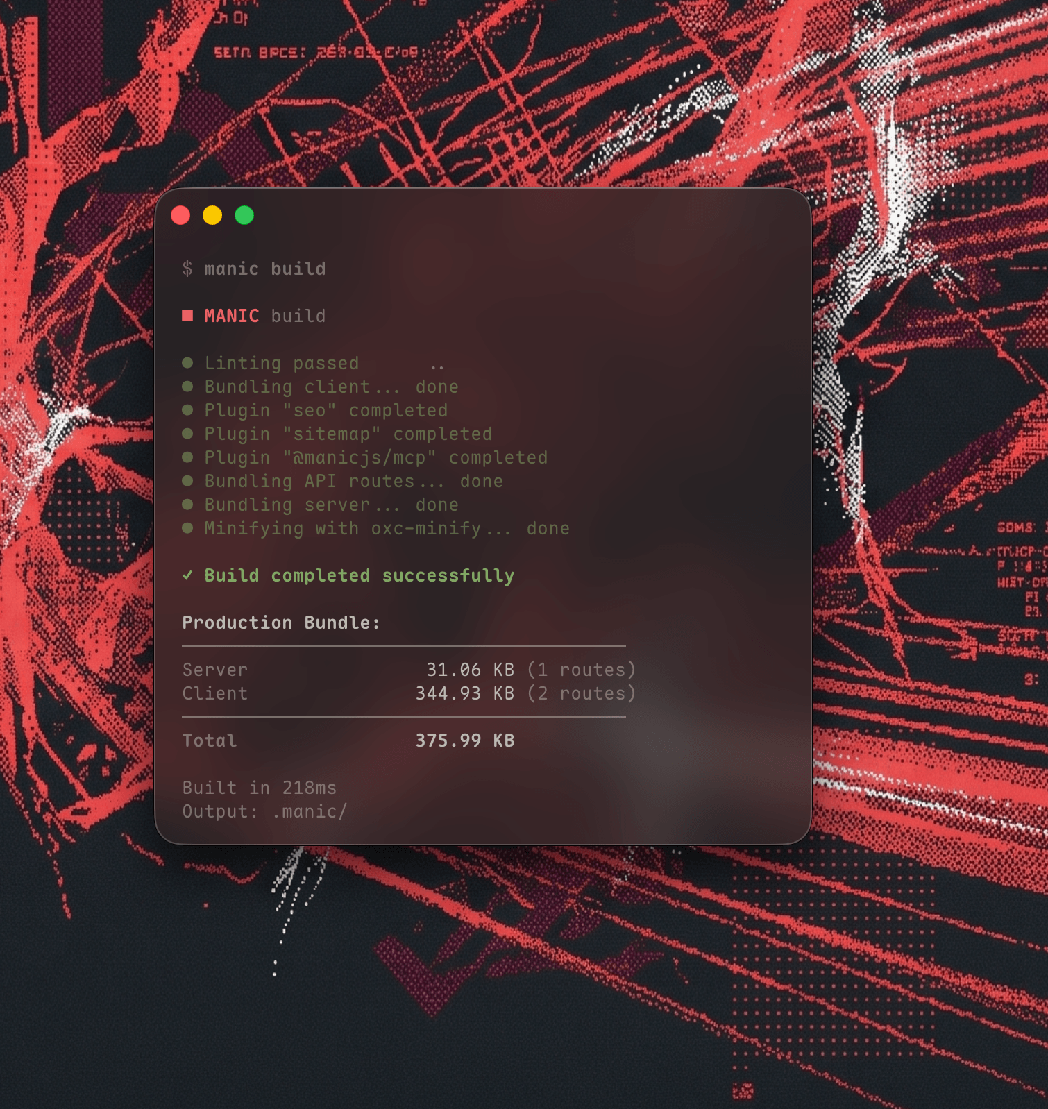 CLI output from a production manic build.